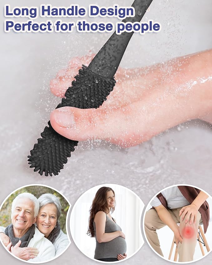 4 Pack Toe Cleaning Brush Set,Long Handle Bath Toe Brush Scrubber Bathroom for Seniors Elderly Men and Women (Black)
