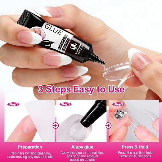 Nail Glue for Press On Nails 6ml x 6Pcs, No UV Light Semi Solid Nail Glue | Super Strong Glue Mini Tubes Quick Drying Gel Long Lasting for Fake Acrylic Nails