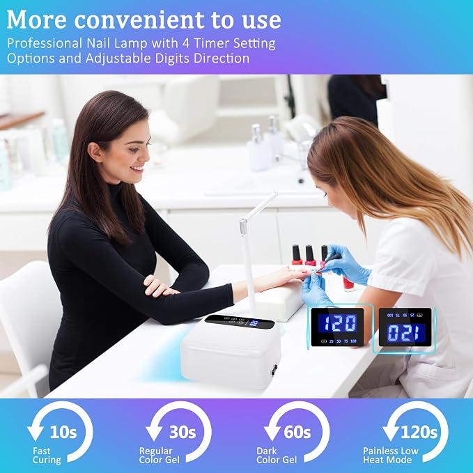 UV LED Nail Lamp for Gel Polish 72W Rechargeable Gel Nail Lamp Cordless Nail Dryer with Replaceable Light Board UV Light for Gel Nails for Home and Salon Use (White B)