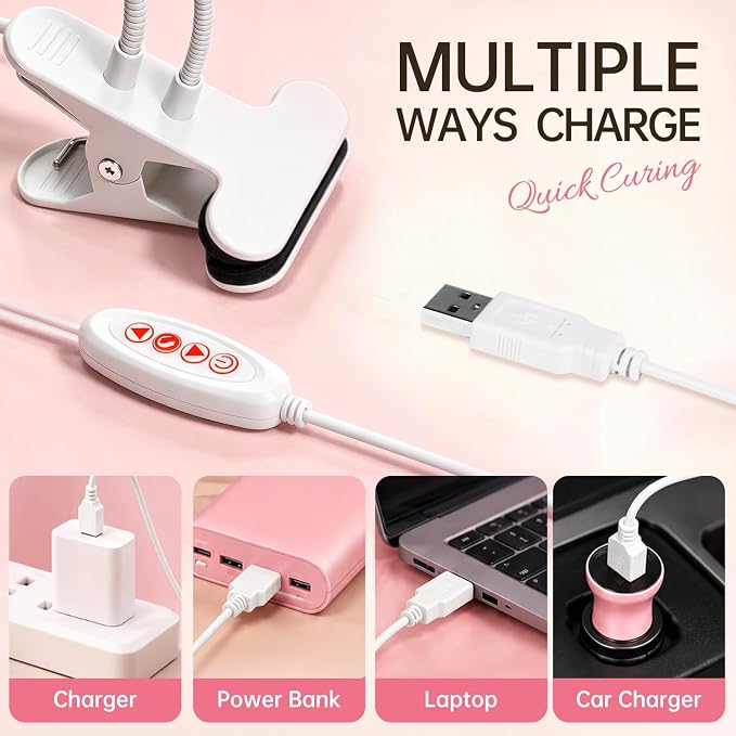 UV Nail Lamp with LED Lighting Fixtures, Single Nail Dryer | UV Light for Gel Nails, Flash Cure Nails Lamp, Gooseneck Clamp Home and Salon, 395+400nm White