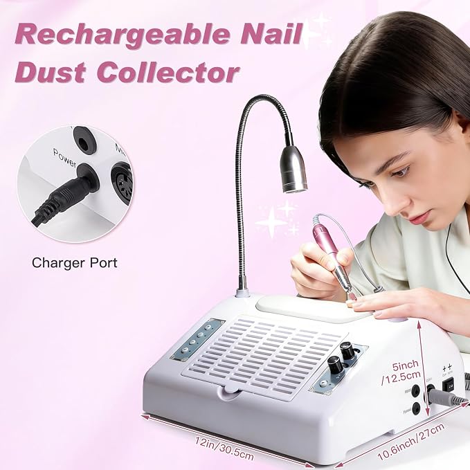 Biutee 5-in-1 Nail Dust Collector, 30000RPM Drill & UV LED Lamp | 80W Suction, 30,000 RPM Drill, Sual-Power 48W/96W Curing Lamp, Adjustable Task Light and Soft Silicone Hand Rest