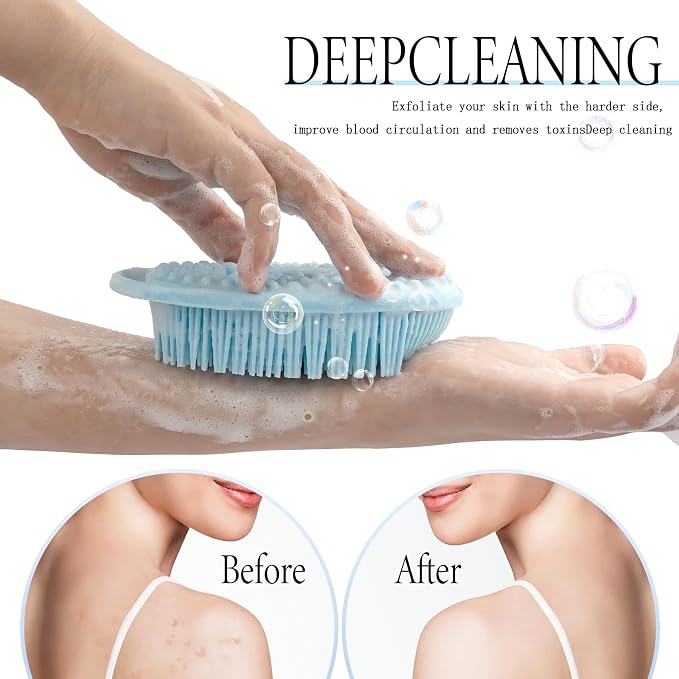 PQRUU 3 Pack Silicone Body Scrubbers for Use in Shower, Exfoliating Body Scrubber Fit for All Kinds of Skin, Soft Silicone Loofah for Women Men,Bath Scrubbers Rapid Foaming,Black,Blue,Gray