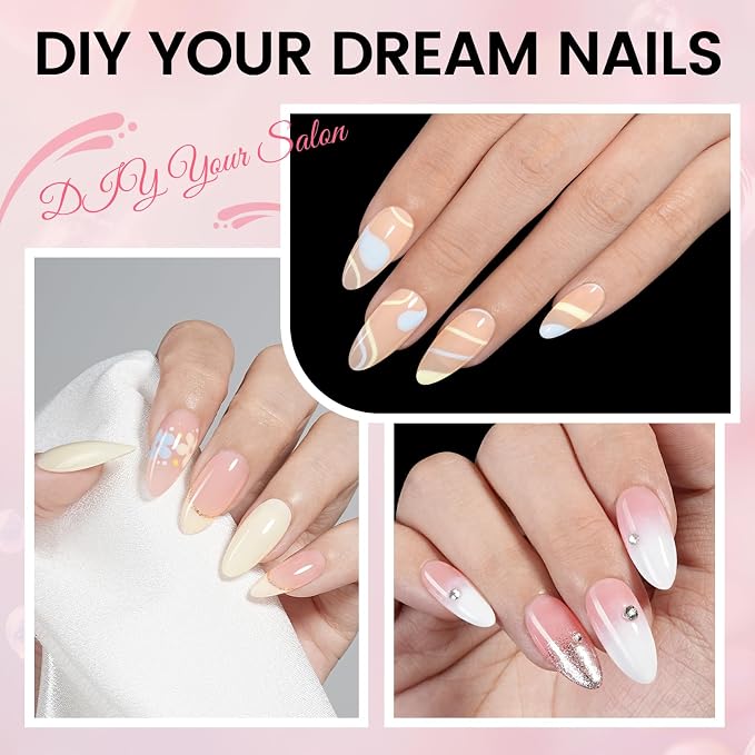 AILLSA Nail Extension Kit Medium Almond Nail Tips 224pcs | Upgrade Glue Gel for Fake Tips Press on Nails, Nail Extensions Kit with Portable Nail Lamp for Beginners
