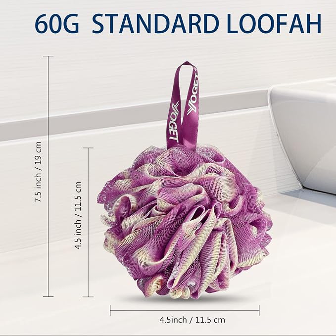 Yoget Bath Loofah Sponge, 4 Color 60G Loofah Exfoliating Body Scrubber, Exfoliate, Cleanse, Soothe Skin