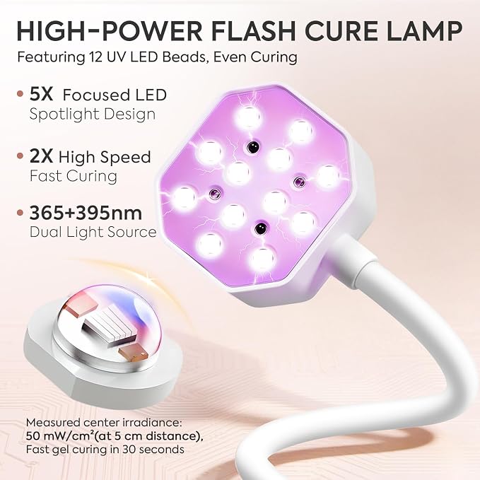 UV LED Nail Lamp Gooseneck UV Light for Gel Nails USB 50mW/cm² Cordless Flash Cure Gel XLamp with 4 Times & Auto Sensor 36W Mini Nail Dryer Rechargeable Fast Curing Nail Art Design for Salon Home DIY