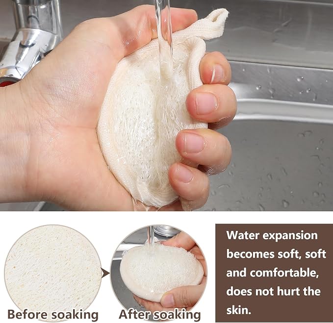 Nogeqi 4PCS Loofah Sponge Exfoliating Body Scrubber, Natural Shower Bath Loofah Exfoliating Sponge, Face Body Exfoliator Scrubber for Women Men Bath Shower, Eco-Friendly (2 Styles)