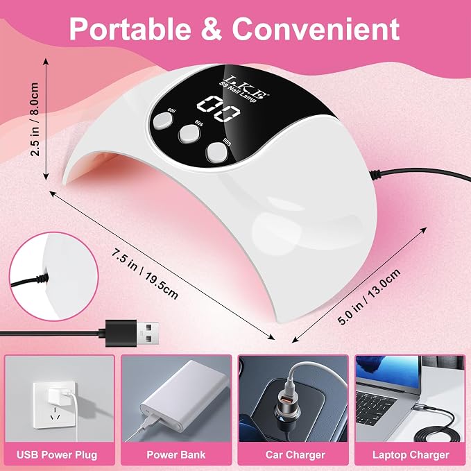 LKE 54W UV LED Nail Lamp, 3 Timers Fast Curing with Smart Sensor | Lightweight 18 Beads UV Nail Lamp for Home Travel