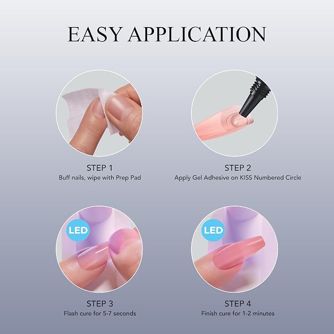 Kiss Salon X-tend, Press-On Nails, Nail glue included, Pure', Light White, Medium Size, Oval Shape, Includes 30 Nails, 5Ml Led Soft Gel Adhesive, 1 Led Lamp, 1 Prep Pad, 1 Manicure Stick, 1 Mini File