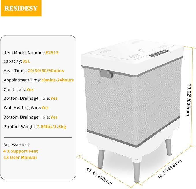 Foldable Towel Warmer & Dryer Bucket, 35L Electric Hot Towel Cabinet for Bathroom, Spa, Salon with Dual Modes (Heat/Dry), Patented Airflow Tech, Delay Start &