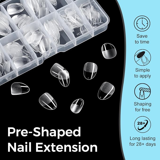 TOMICCA Extra Short Almond Nail Tips 240Pcs Pre-shaped Nail Extension for Gel Tips, 12 Sizes Acrylic Fake Press On Nails for Beginners and Professionals, Home DIY Nail Salon, Wedding
