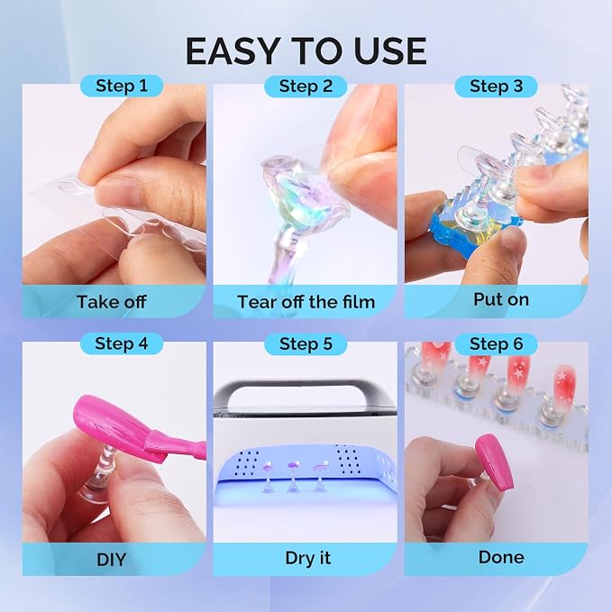 MelodySusie 2-Set Nail Stand for Press Ons Acrylic Base for Practice, Blue | Strong Magnetic, Wider Base, Residue-free Tape, Fit LED/UV Lamps, Nail Tips, For DIY Salon Painting Display, Beginners & Pros