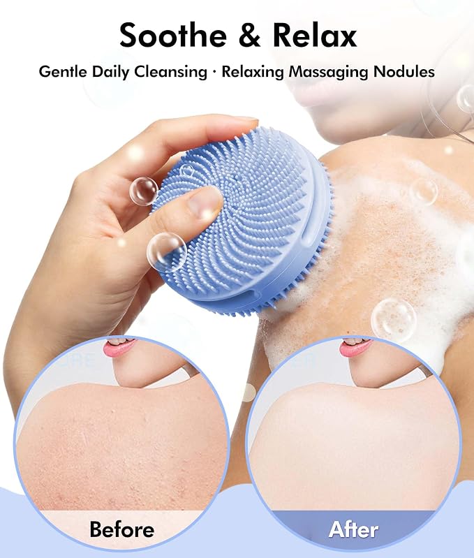 Silicone Body Scrubber - 2 Pack Dual-Sided Exfoliating & Massage Scrubber for Women & Men, Rich Foaming Gentle Back Scrubber for All Skin Types (Green+Blue)