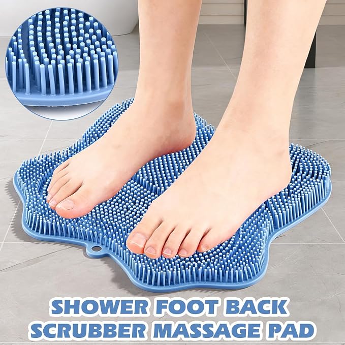 Silicone Shower Foot Scrubber Mat, 3 Brush Design, 11.8 x 11 in | Foot Scrubber Mat with Suction Cups helps Clean, Exfoliate, and Massage Feet in the Shower.Wall-Mounted or Floor Use