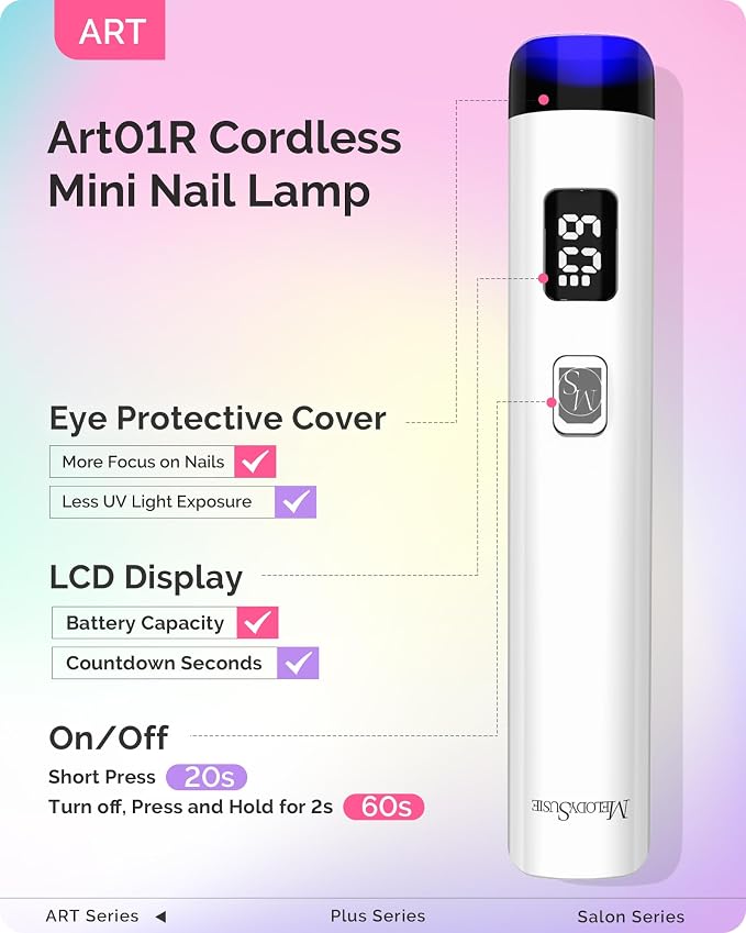 MelodySusie White Handheld UV Light for Gel Nails and Rhinestone Glue Kit | Cordless Spot Cure All Soft Gels 20s/60s Timer 450mAh Battery, Super Strong Gel Nail Glue Nail Art Design