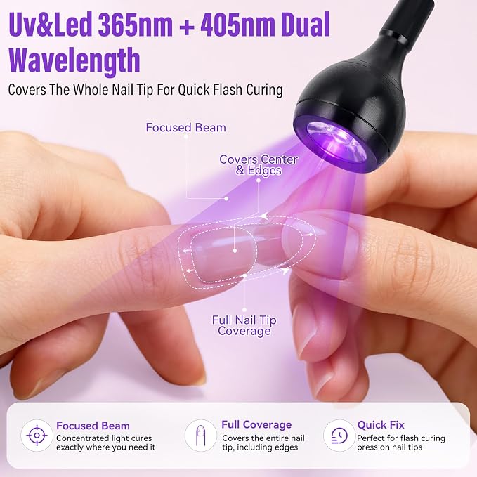 3W Flash Cure Nail Lamp with 365+405nm Dual Wavelength, UV LED Flash Cure Nail Light with Foot Pedal, Goose Neck and Stand for Gel X, Building Gel, Press on Nail