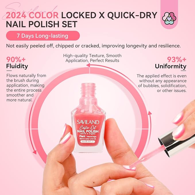 SAVILAND 6Pcs Ombre Nail Polish Set Charm Pink Blue Gold Purple | Quick Dry Pearl Summer Fingernail Polish Colors, Plant-based Castor Oil, Natural Nail Lacquer, Women Gift Home Manicure DIY