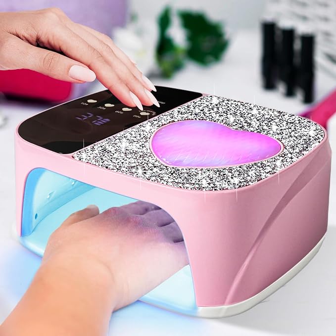 Nail Lamp Cordless, Rechargeable UV Light for Gel Nails, Professional Gel Light Dryer with 4 Timers, Professional Fast Curing, UV Light for All Gel Nails, Ideal for Salon & Home (Pink, Rechargeable)
