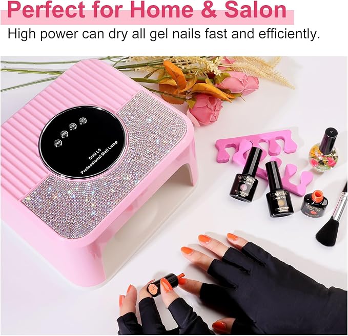 LIMEGIRL UV LED Nail Lamp Kit for Gel Polish Professional Fast Curing Pink Dryer Light Set with Protection Gloves Nail Art Cure Machine for Manicure Pedicure at Home and Salon