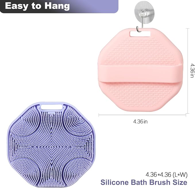 2-Pack Silicone Body Scrubber Shower Brushes,Exfoliating Body Scrubber for All Skin Type, Eco Friendly Shower Scrubber for Body, Soft Silicone Loofah for Men & Women (Pink & Purple)