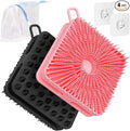 Manmihealth Dual-Sided Silicone Body Scrubber Scalp Massager 4 PCS | 2-in-1 Silicone Shower Shampoo Brush for Men and Women, Exfoliating Silicone Loofah with Soap Bag, Lather Well (Black+Pink)