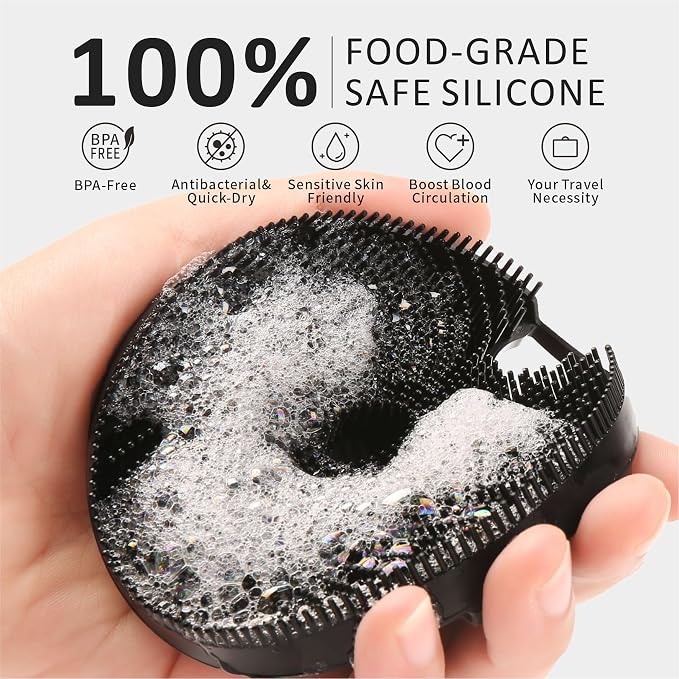 Silicone Body Scrubber Shower Brush 2 Counts,Super Exfoliating Body Brush with Non-Slip Strap-Effective Showering Exfoliation and Gentle Massage for Men Wome,Durable Use Brush (Black+Pink)