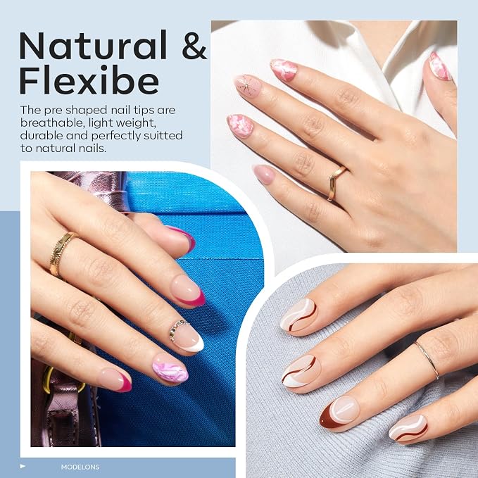 modelones X Nail Gel Kit Extra Short Almond, 9-in-One Nail Glue UV Light | 216Pcs 12Sizes Pre-Etched Press ons Fake Acrylic Extension Kit DIY Salon Gift for Women