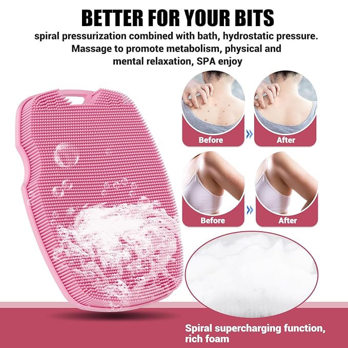 Canroom Silicone Bdoy Scrubber -Anti Zinc Infused-Exfoliating Shower Brush | Highly Elastic Bristles Exfoliator Silicone Shower Scrubber for Body,Cellulite Reduction,Blood Circulation-Pink