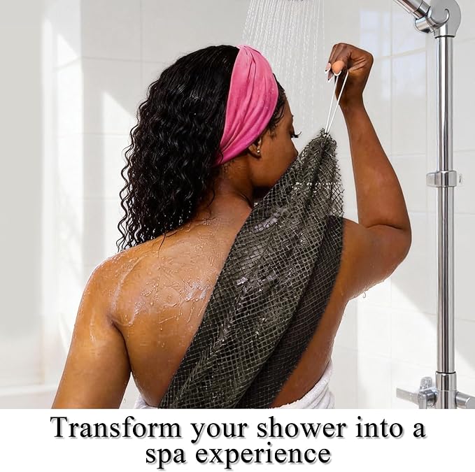 SubSahara Authentic African Net Sponge, 5 Pack 45-Inch Exfoliating Bath Sponge and Shower Loofah for Body and Back, Colorfast Quick-Dry Knotted Mesh Scrubber with Travel Pouch