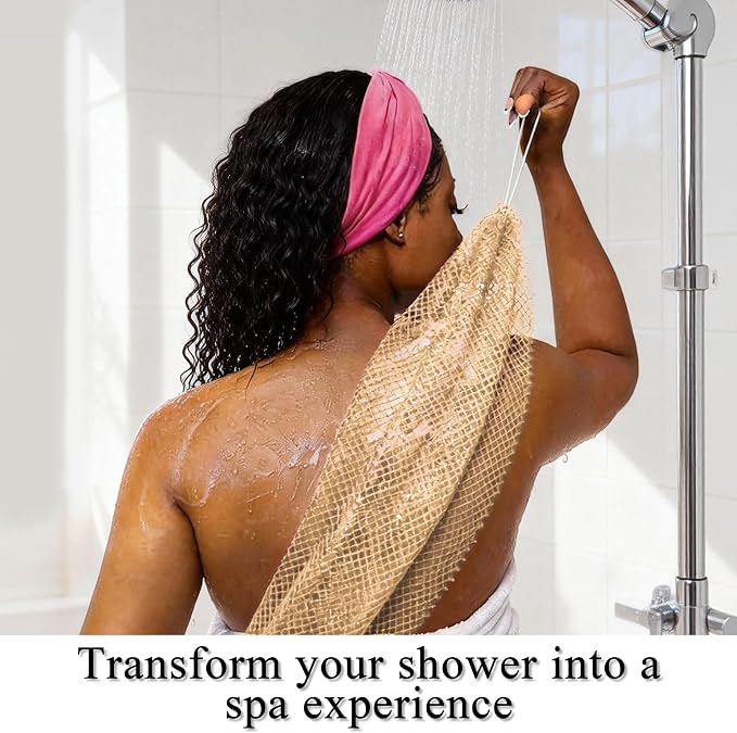 SubSahara Authentic African Net Sponge, 2 Pack 45-Inch Exfoliating Bath Sponge and Shower Loofah for Body and Back, Colorfast Quick-Dry Knotted Mesh Scrubber with Travel Pouch(Golden & Milky White)