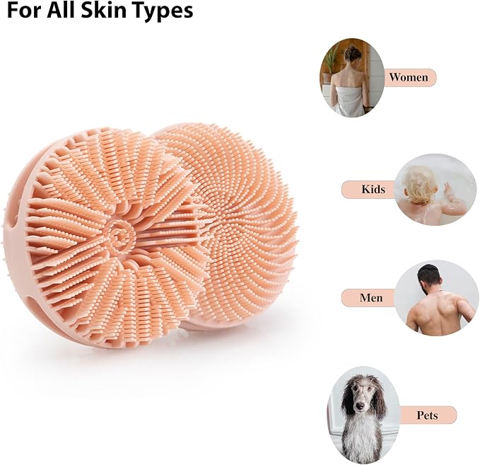 MtBoi 2 Pack Silicone Exfoliating Body Scrubber, Silicone Body Brush, Soft Silicone Loofah for Sensitive Skin, Shower Head Massager, Easy to Clean, Lathers Well(Pink&Black)