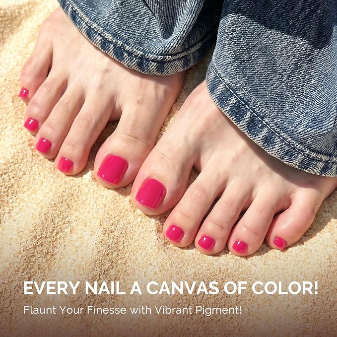 MelodySusie 32Pcs Semi Cured Gel Toe Nail Strips, No LED Lamp Needed | Hot Pink, Pedicure Stickers for Toes, Salon Quality, Long Lasting,Easy Apply & Remove, Nail File & Wooden Stick