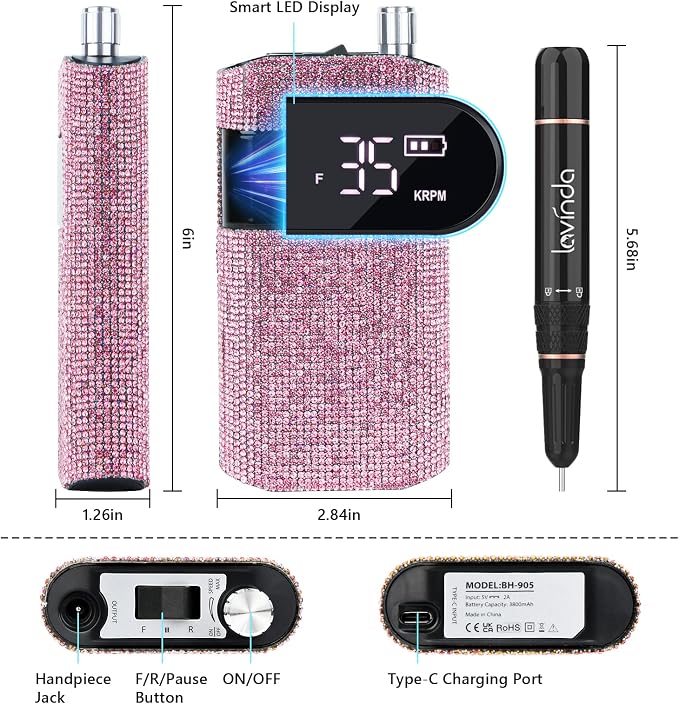 Lavinda UV Nail Lamp 54W, Cordless Gel UV Led Nail Lamp for Gel Nail Polish & 35000RPM Electric Nail File for Acrylic Gel Nails, Cordless Portable Nail Drill