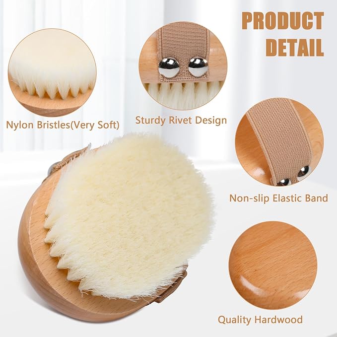 OWIIZI Dry Brushing Body Brush Wooden Body Scrubber Exfoliator | Deep Cleanse,Antiskid,Soft Nylon Bristles,Wet or Dry Brushing,Bath Scrub Brush for Cellulite Reduction,Lymphatic Drainage