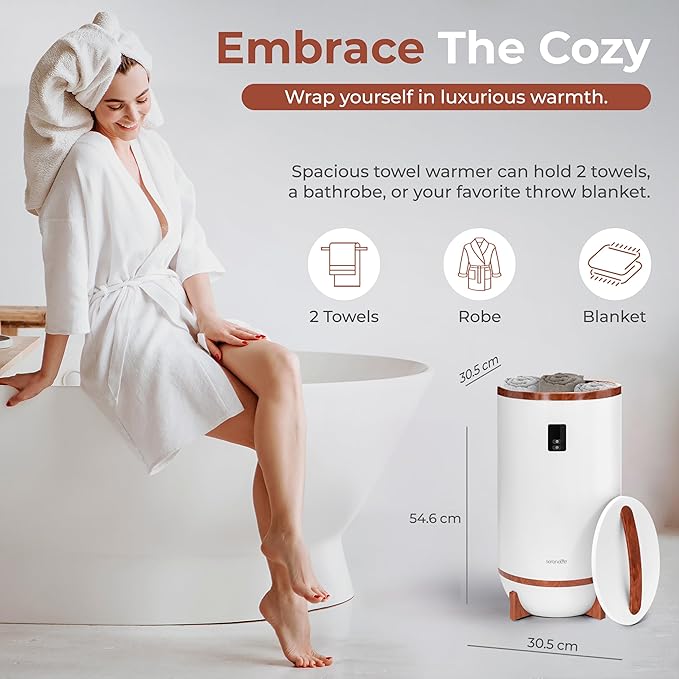 SereneLife Towel Warmer Bucket, with Customized Fragrance for Spa and Bathroom, Luxury Towel Heater Gifts for Him & Her, Auto Shut off, Fits 2 large Towels, Blankets, Bathrobes, PJ's (Cherry)