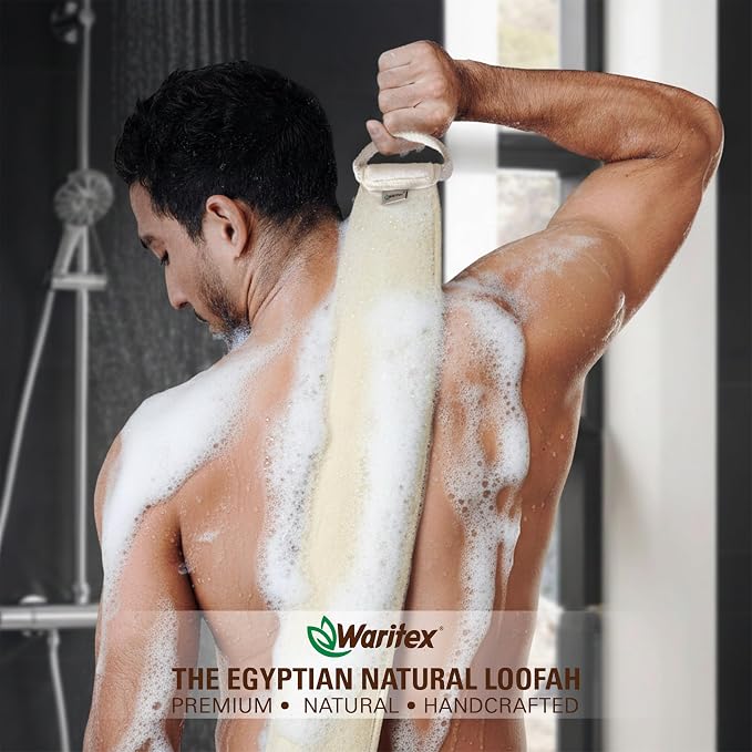 Waritex Organic Egyptian Extra-Long Loofah Exfoliating Back Scrubber | Natural Loofah Fiber Exfoliating Body Scrubber for Shower Deep Clean, Hard-to-access Body and Back Areas for Men and Women