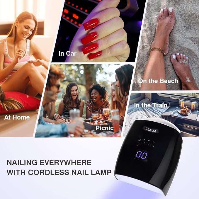 Cordless UV LED Nail Lamp, 66W Rechargeable Gel Nail lamp, Cordless UV Light for Gel Nails with Auto Sensor & 5 Timer for Home & Salon (Black)