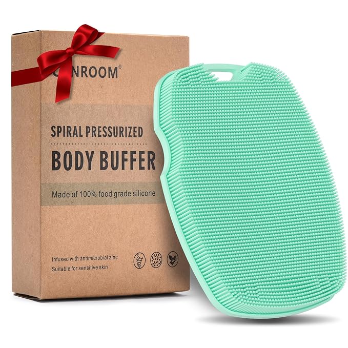 Canroom Silicone Bdoy Scrubber -Anti Zinc Infused-Exfoliating Shower Brush | Highly Elastic Bristles Exfoliator Silicone Shower Scrubber for Body,Cellulite Reduction,Blood Circulation-Green