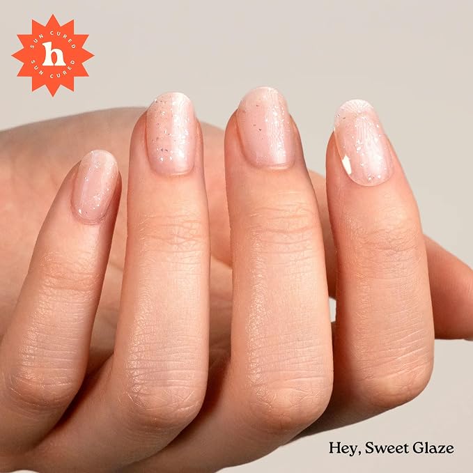 Heyhae Semi Cured Gel Nail Strips Salon Quality - Hey, Sweet Glaze | No UV Light Needed | Salon Quality, Easy Apply & Remove | 28 Strips, 1 Prep Pad, Nail File, Wooden Stick | Pink Beige