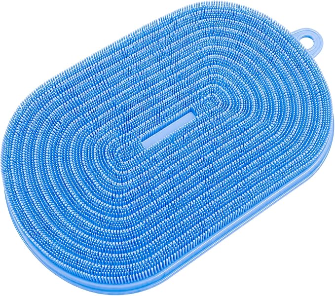 21.3" Silicone Foot & Back Scrubber Mat, Non-Slip Suction Cups Blue | Strong Suction Cups, Large, Silicone, Easy-Clean,Hangable,Perfect for pregnant women, seniors, anyone with limited mobility