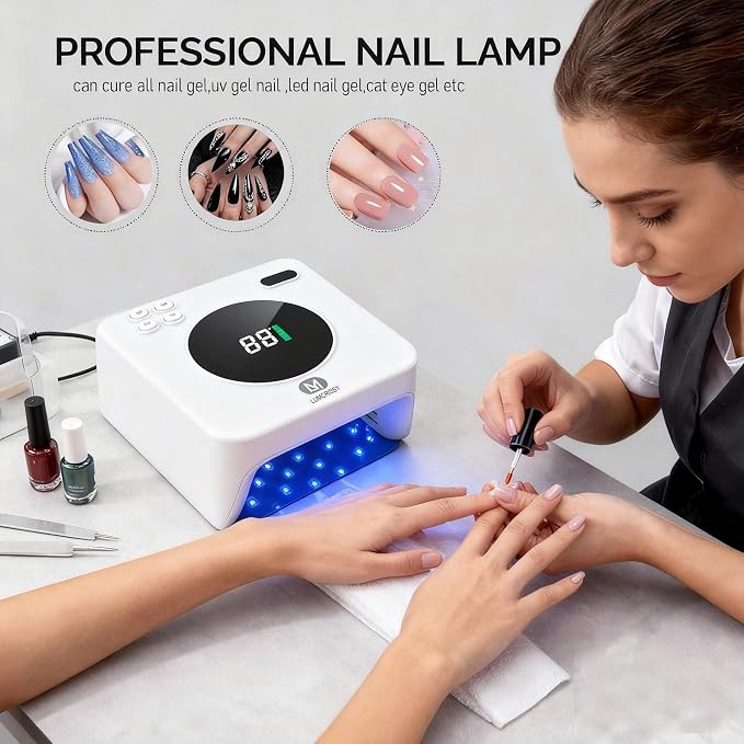 UV LED Nail Lamp Cordless 76W Rechargeable Professional 45 Beads Gel Nail Light with Touch Display, Auto Sensor 4 Timer Settings for Salon and Home