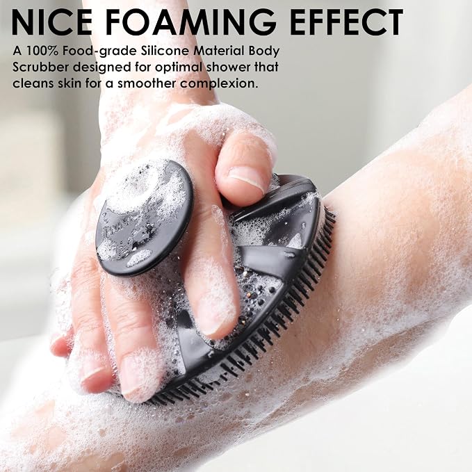 Food-Grade Silicone Body Scrubber with Exfoliating Net Sponge Case, 4pcs | Handheld Bath Cleansing Scrub Shower Brush Set For Women Men, All Skin Types, Deep Clean, Lather Well, INNERNEED