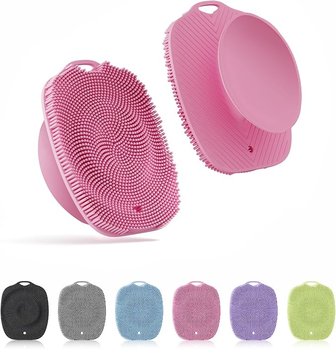 Soft Silicone Body Scrubber, Gentle Like a Hand Exfoliating Your Skin and Build Up Lather Easily, Back Large Suction Cup Easy to Store, Long-Lasting & Deep Clean (Pink)