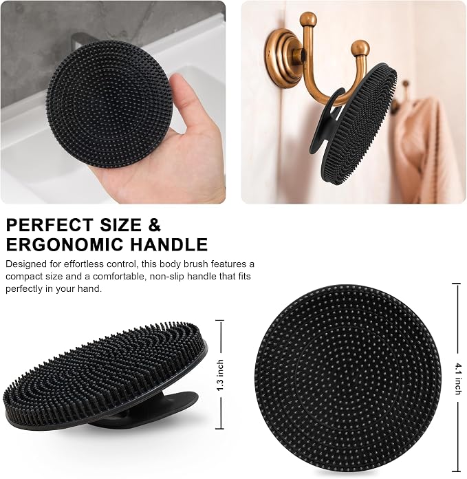 INNERNEED Silicone Body Scrubber Gentle Exfoliating Brush Set, Black+ Blue | INNERNEED Food grade Deep Cleansing Shower Scrub for All skin types, More Hygienic and Well Lather