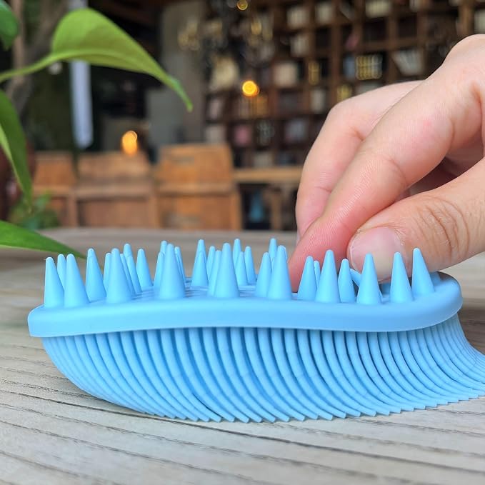 Premium Sensory Brush for Kids or Autism,Soft Silicone Body Scrubber,2 in 1 Sensory Room Occupational Therapy Sensory Brushes,Silicone Loofah,Pet Shower Brush Bath Brush Shampoo Brush(Spikes-Blue)