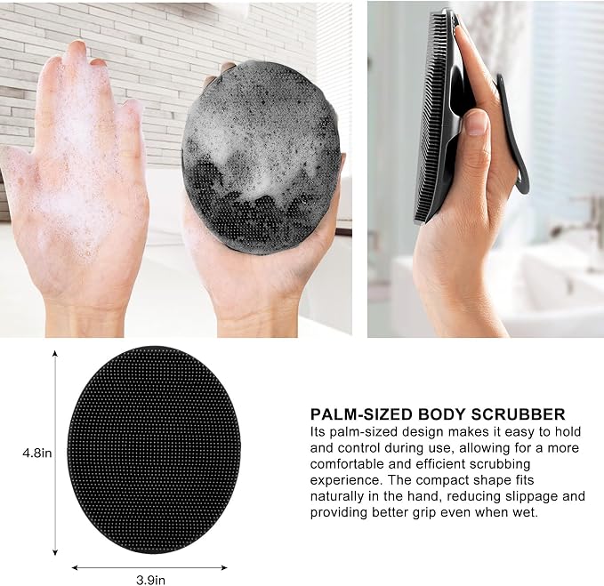 INNERNEED Silicone Body Cleansing Brush Exfoliating Scrubber, Gray+ Black | Gentle Massage, Deep Clean, Hygienic Shower Scrub Brush Soft Bristles for All Skin Types, Easy to Hold