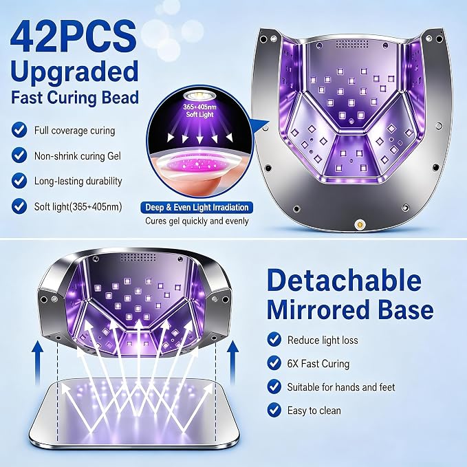 UV Nail Lamp, 96W Cordless Professional Rechargeable UV LED Portable Lamp, 4 Timer Setting and Smart Sensor Gel Nail Dryer, Ideal for Training, Nail Art Practice, Home & Salon