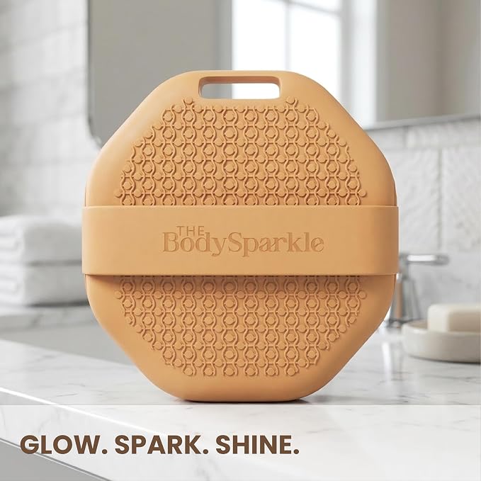 Silicone Body Scrubber for Shower & Bath – Food-Grade Silicone Body Brush with Ergonomic Handle for Cleansing & Gentle Exfoliation – Reusable Body Scrubber for Smooth Skin (Brown)