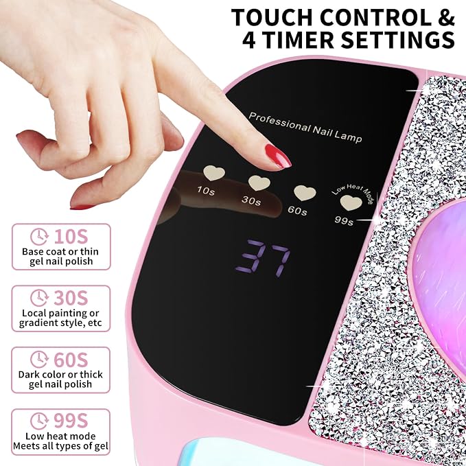 Nail Lamp, UV Light for Gel Nails, Professional Gel Light Dryer with 4 Timers,Plug and Play, Professional Fast Curing, UV Light for All Gel Nails, Ideal for Salon & Home (Pink, US Plug)