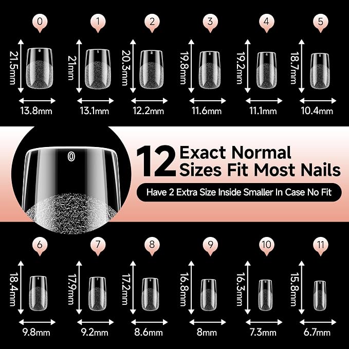 UNA GELLA Short Square Nail Tips Pre-buff Half Matte Gel Nails Tips 120Pcs | Soft Gel Nail Tips Short Square Clear Full Cover Fake Acrylic Nails for Nail Extensions DIY Home Salon 12 Sizes for Women