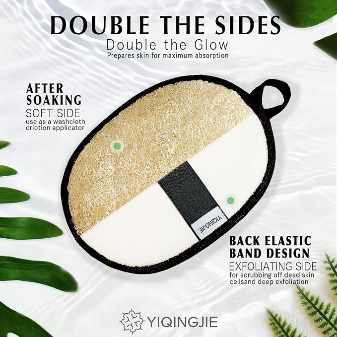YIQINGJIE Upgraded Large Natural Exfoliating Loofah Body Scrubber (2 Pack), Egyptian Loofah for Men, Suitable for Full-Body Bath and Face Scrubber, Black